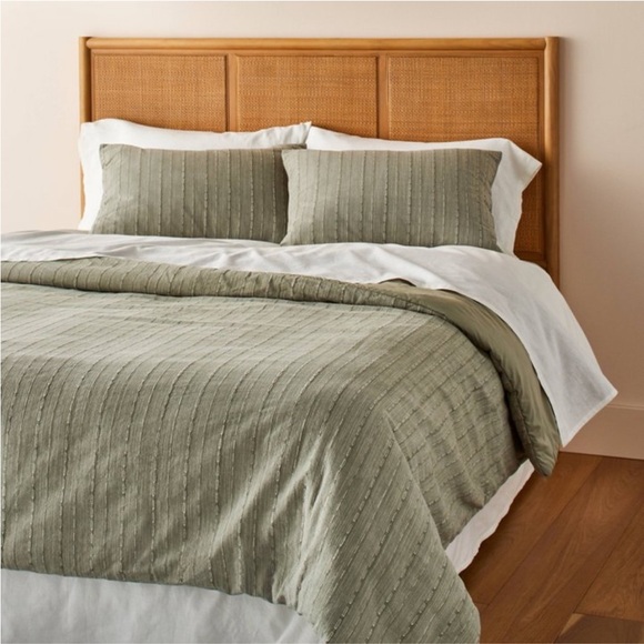 NWT 3pc Full/Queen Washed Loop Stripe Duvet Cover Set Sage Green - Hearth & Hand - Picture 3 of 6